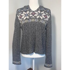 Next Era Vintage Fair Isle Cable Knit Hoodie Wool Sweater Grey Cozy. Large